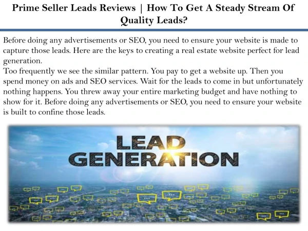 Prime Seller Leads Reviews | How To Get A Steady Stream Of Quality Leads?