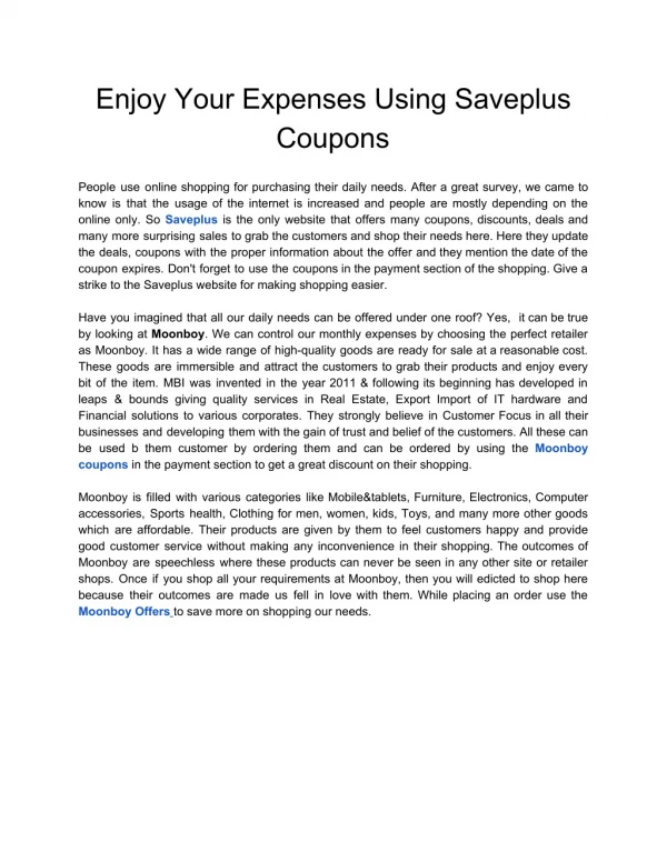 Enjoy Your Expenses Using Saveplus Coupons
