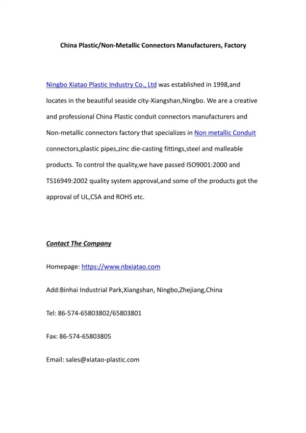 Ningbo Xiatao Plastic Industry Co., Ltd