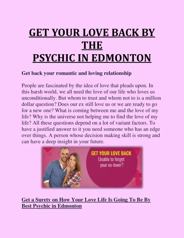 GET YOUR LOVE BACK BY THE PSYCHIC IN EDMONTON