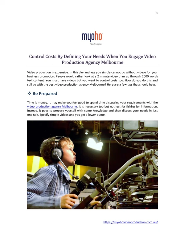 Control Costs By Defining Your Needs When You Engage Video Production Agency Melbourne
