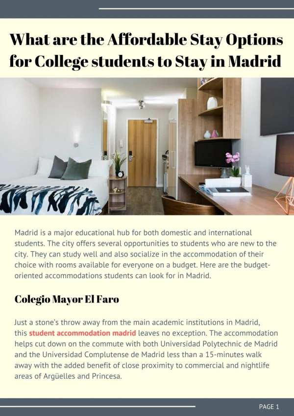 What are the Affordable Stay Options for College Students to Stay in Madrid