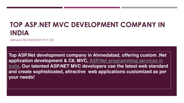 Leading Asp.Net MVC Development Company In India