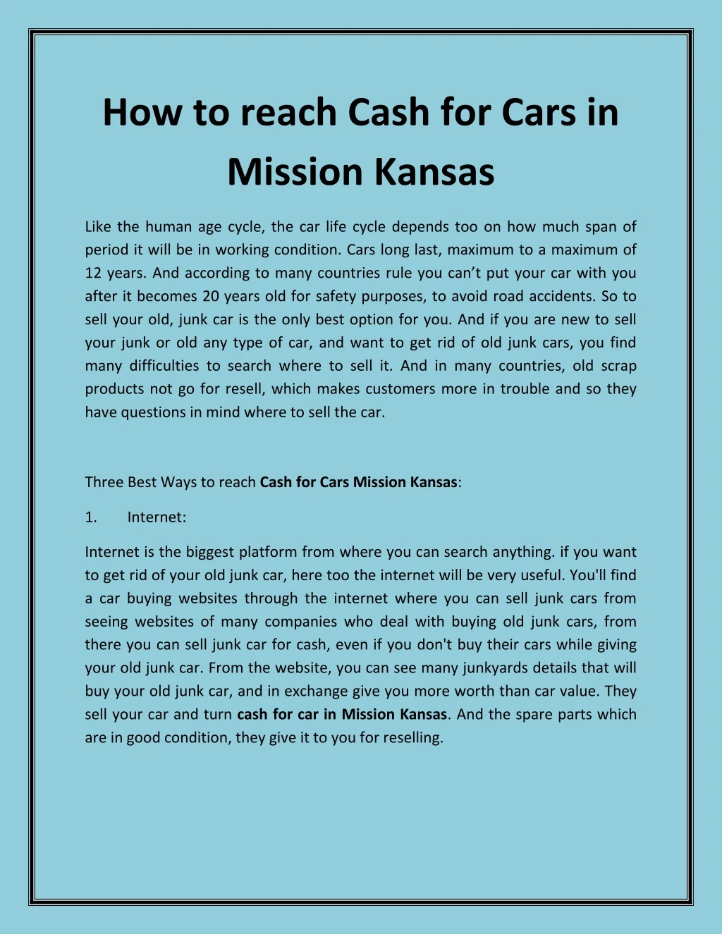 how to reach cash for cars in mission kansas