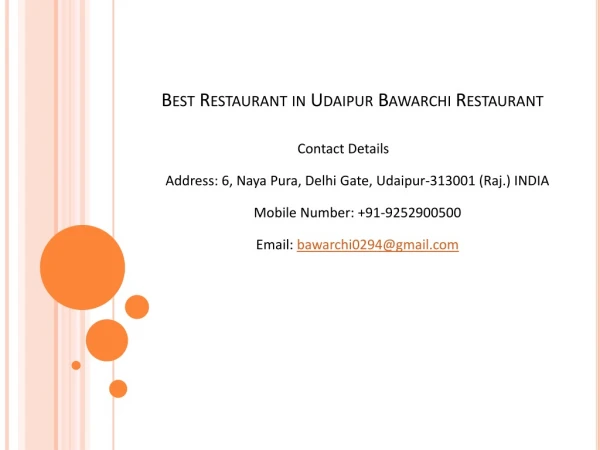 Best Restaurant in Udaipur Bawarchi Restaurant