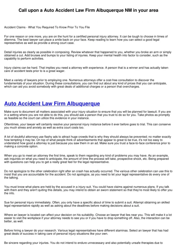 Find the Best Auto Accident Law Firm Albuquerque if you are hurt