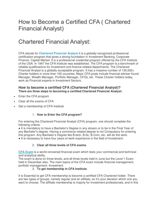 How to Become a Certified CFA (Chartered Financial Analyst