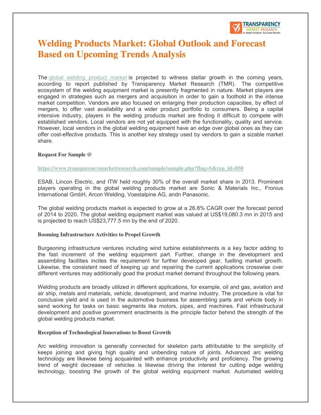 welding products market global outlook