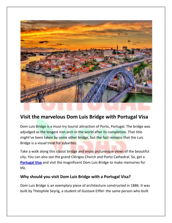 Visit the marvellous Dom Luis Bridge with Portugal Visa