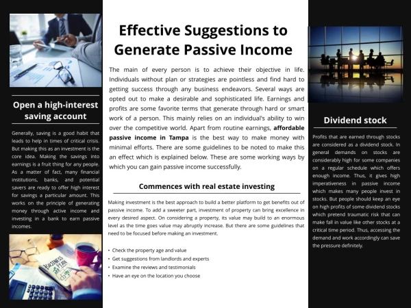 Effective Suggestions To Generate Passive Income