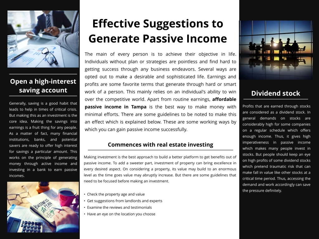 effective suggestions to generate passive income