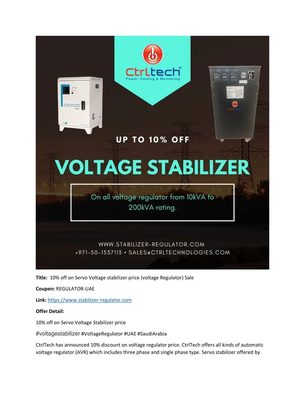 title 10 off on servo voltage stabilizer price