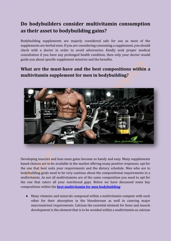 Do bodybuilders consider multivitamin consumption as their asset to bodybuilding gains?