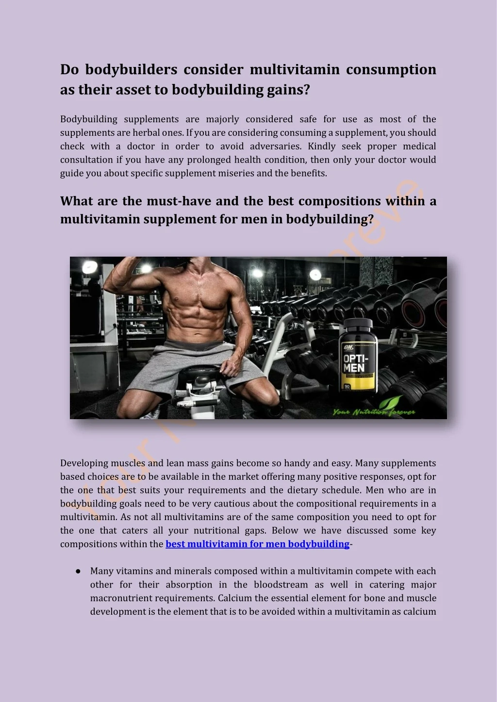 do bodybuilders consider multivitamin consumption