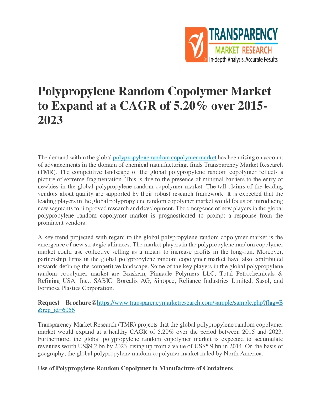 polypropylene random copolymer market to expand