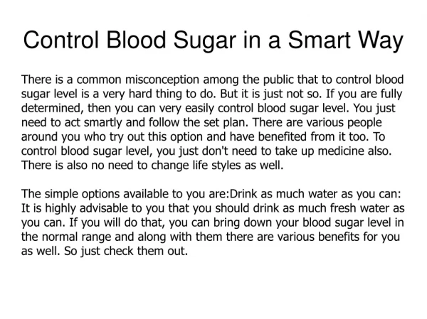 Control Blood Sugar in a Smart Way