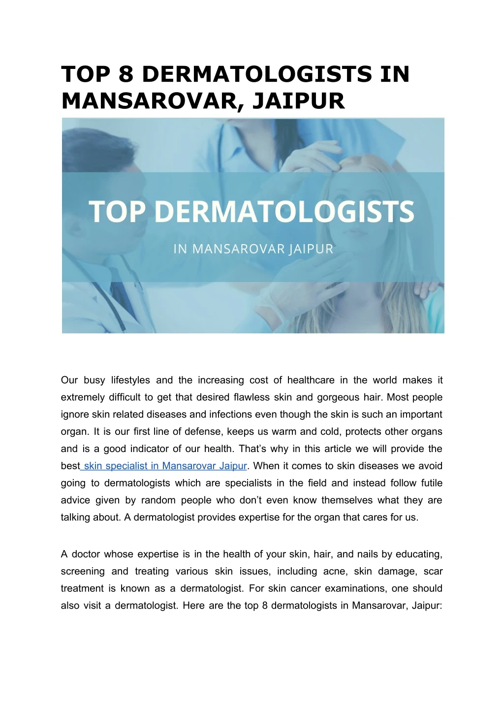 top 8 dermatologists in mansarovar jaipur