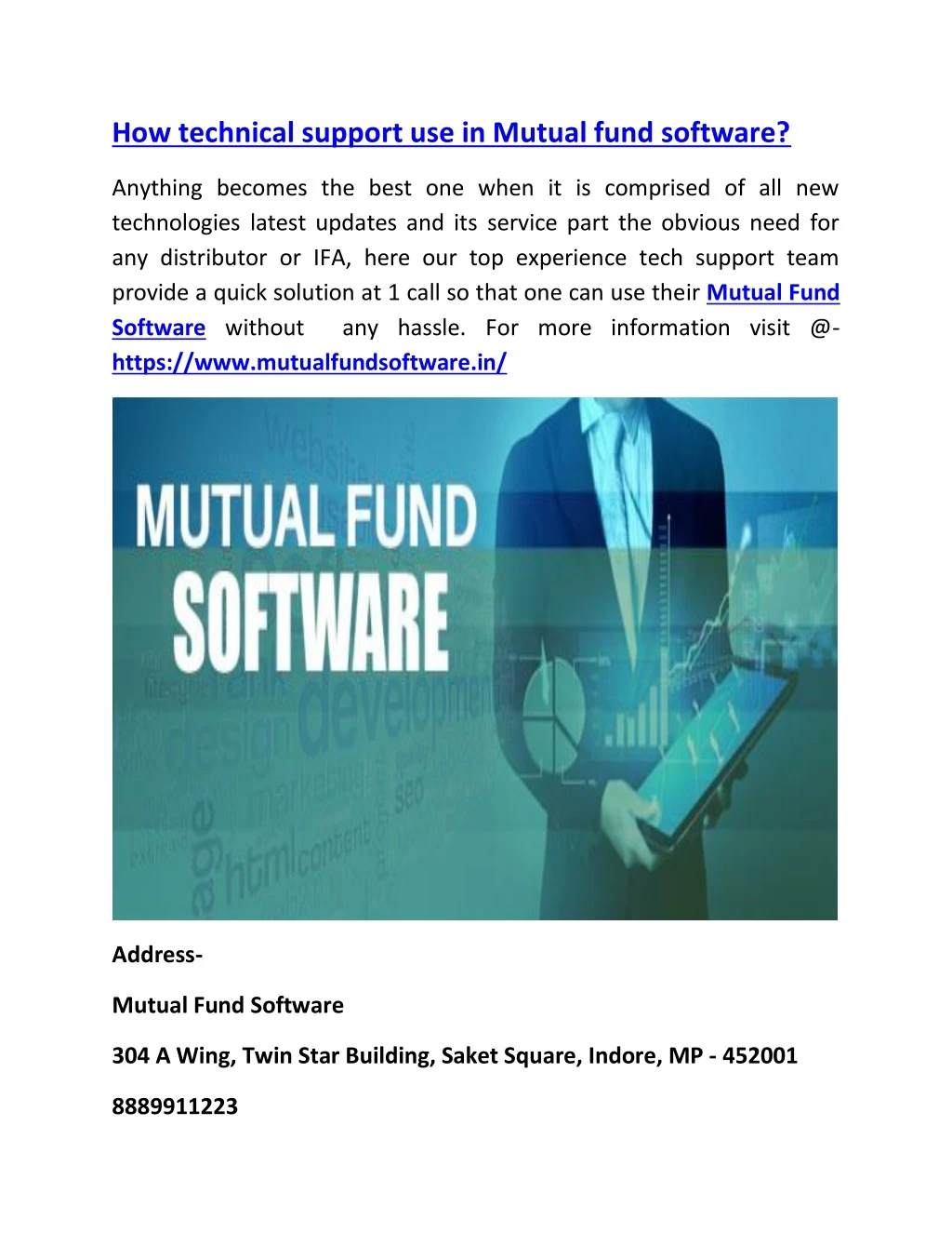 how technical support use in mutual fund software