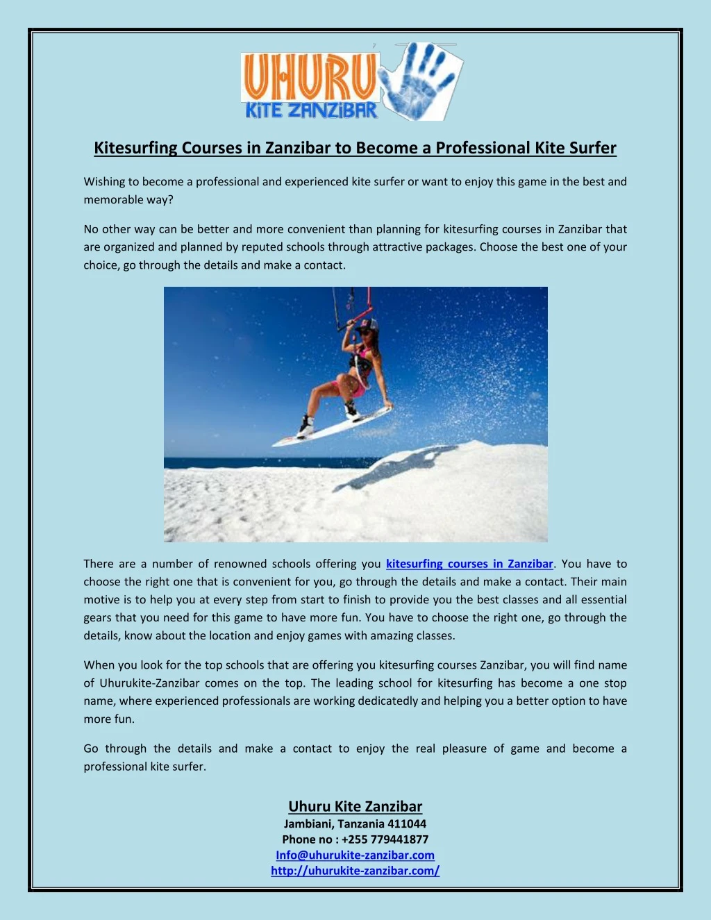 kitesurfing courses in zanzibar to become