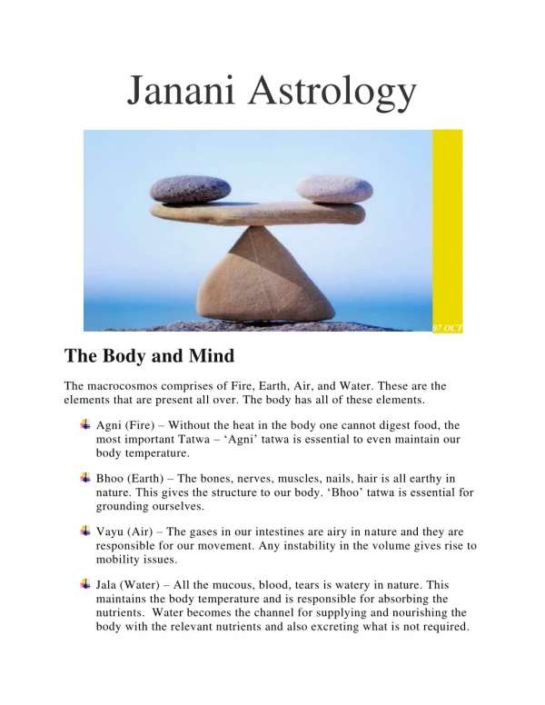 The Body and Mind | Janani Astrology