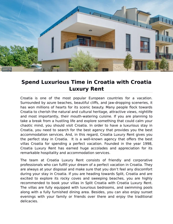 Spend Luxurious Time in Croatia with Croatia Luxury Rent