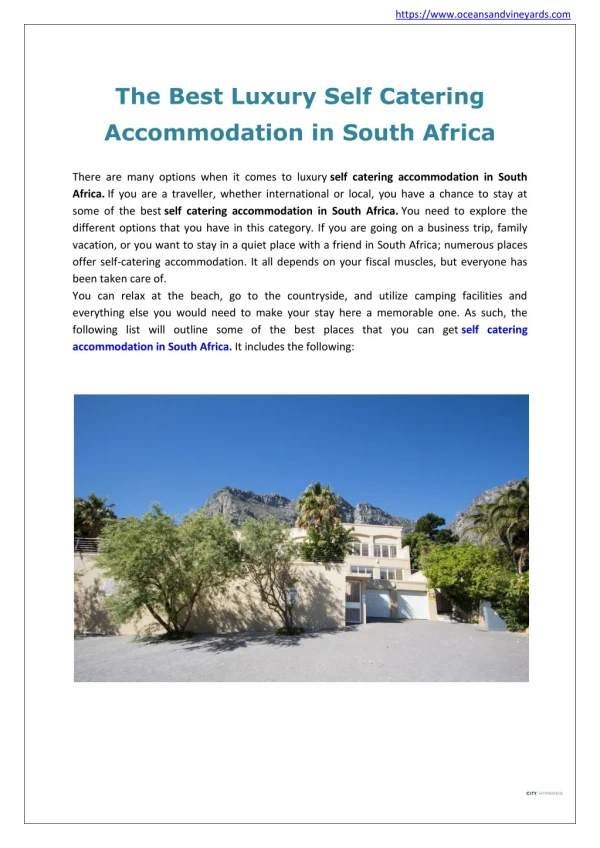 The Best Luxury Self Catering Accommodation in South Africa