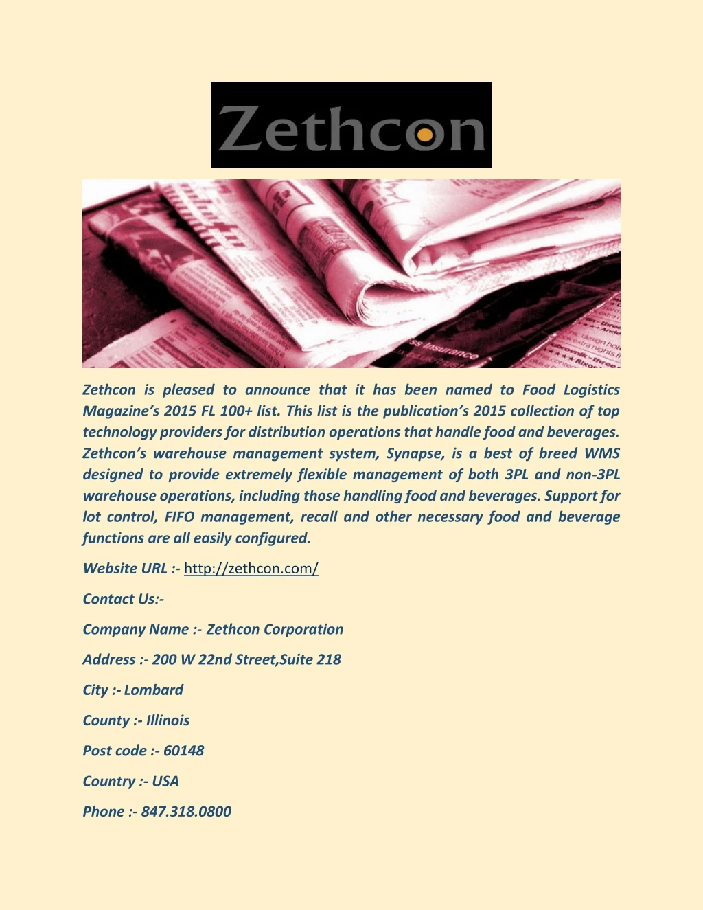 zethcon is pleased to announce that it has been