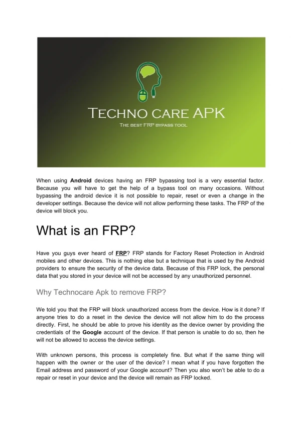Android FRP Bypassing Tool - Technocare Apk