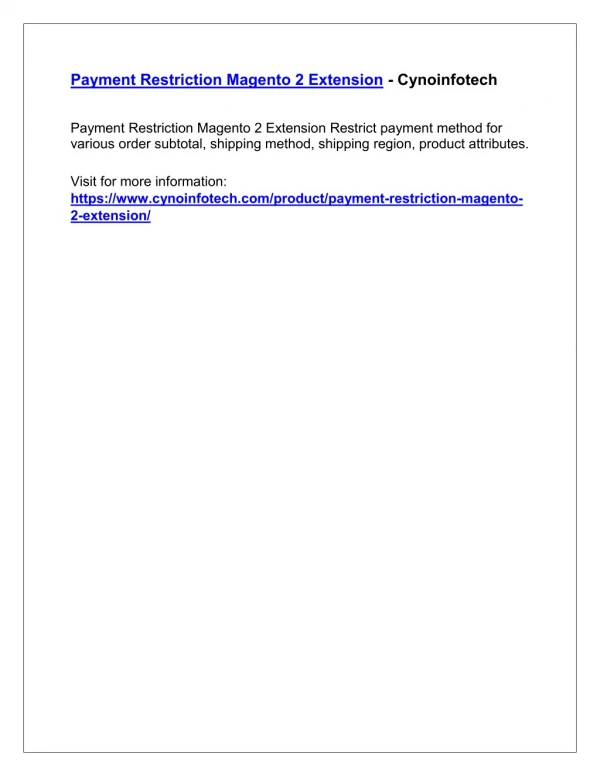 PAYMENT RESTRICTION MAGENTO 2 EXTENSION
