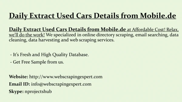 daily extract used cars details from mobile de