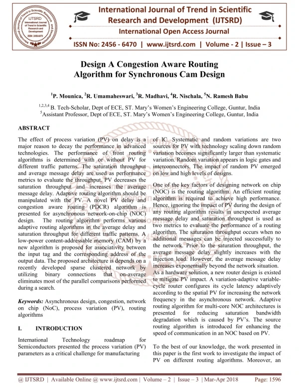 Design A Congestion Aware Routing Algorithm for Synchronous Cam Design