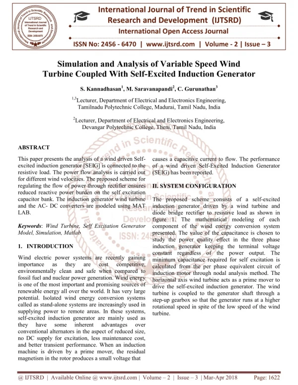 Simulation and Analysis of Variable Speed Wind Turbine Coupled With Self Excited Induction Generator