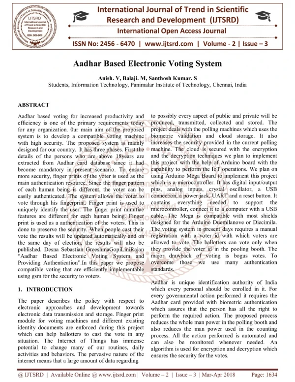 Aadhar Based Electronic Voting System