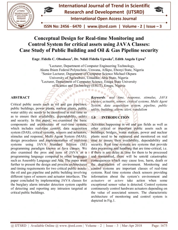 Conceptual Design for Real time Monitoring and Control System for critical assets using JAVA Classes Case Study of Publi