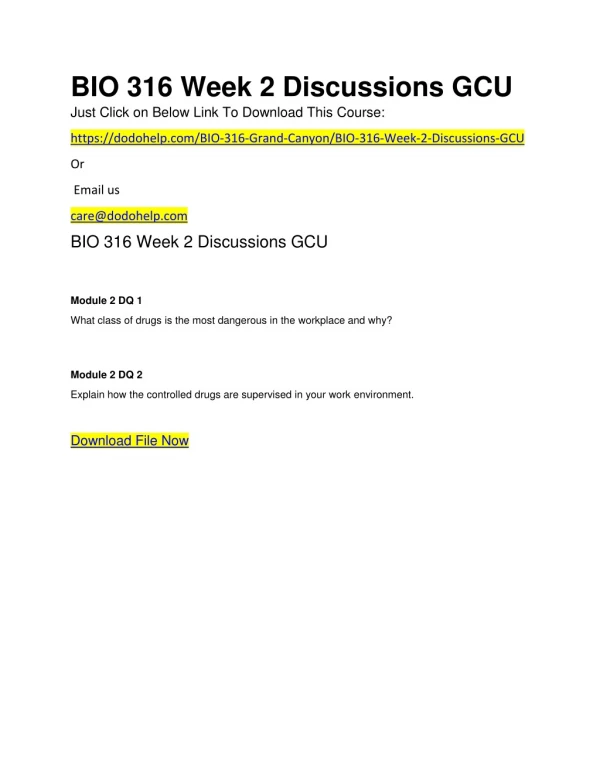 BIO 316 Week 2 Discussions GCU