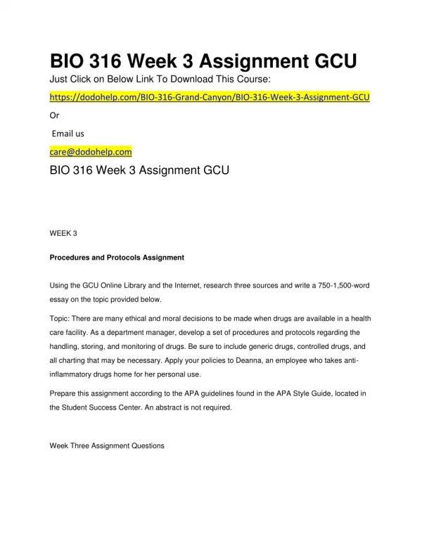 BIO 316 Week 3 Assignment GCU