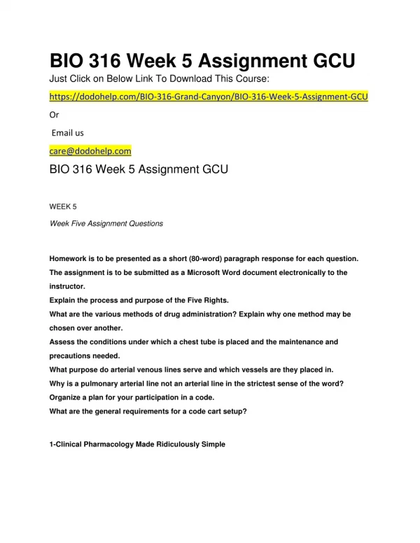 BIO 316 Week 5 Assignment GCU