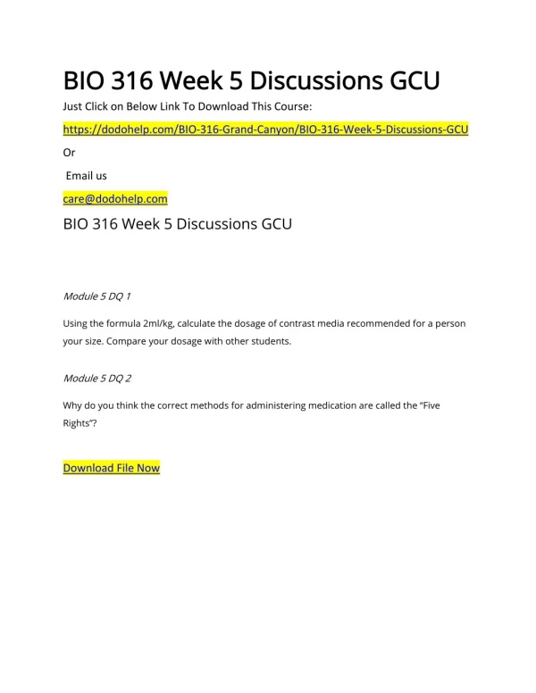 BIO 316 Week 5 Discussions GCU