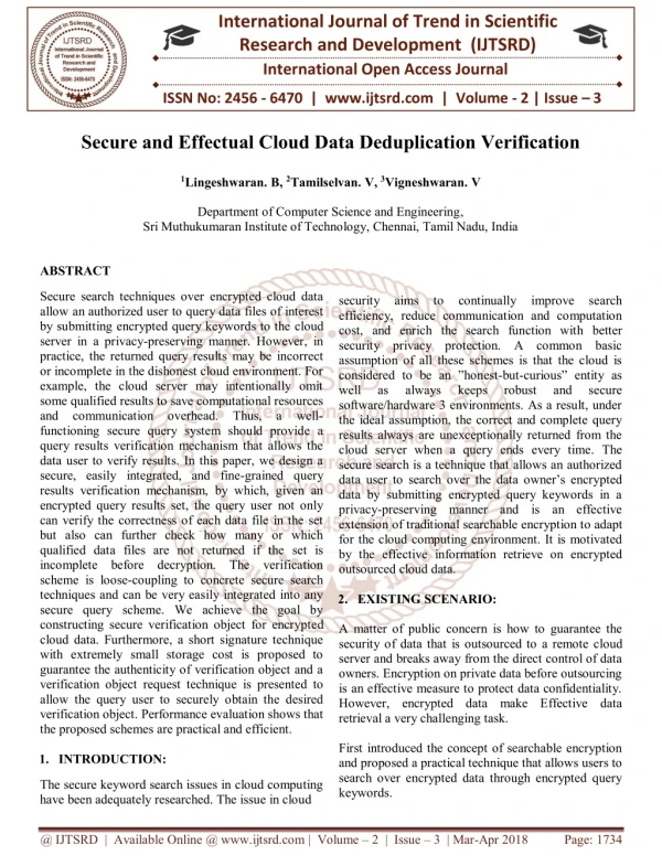 Secure and Effectual Cloud Data Deduplication Verification