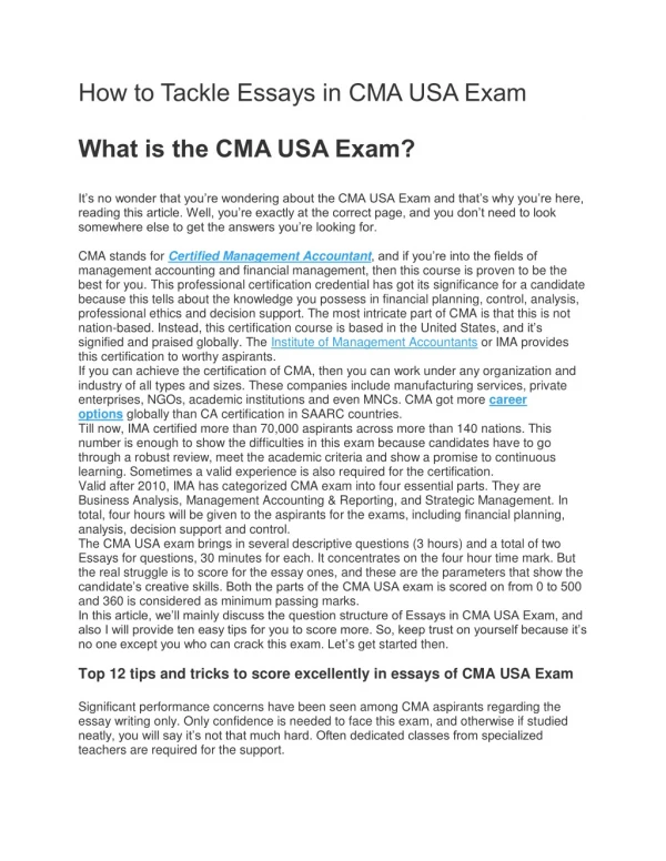 How to Tackle Essays in CMA USA Exam by Hi-Educare