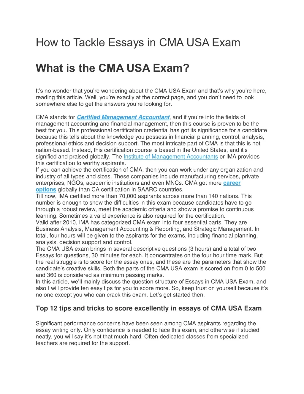 how to tackle essays in cma usa exam what