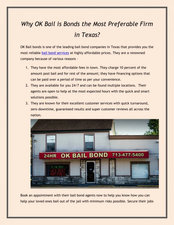 Why OK Bail is Bonds the Most Preferable Firm in Texas?