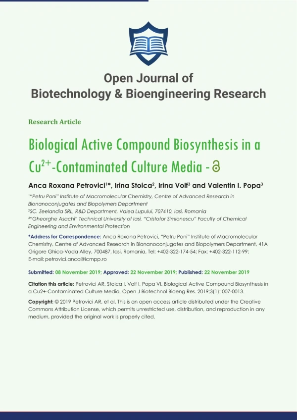 Open Journal of Biotechnology & Bioengineering Research