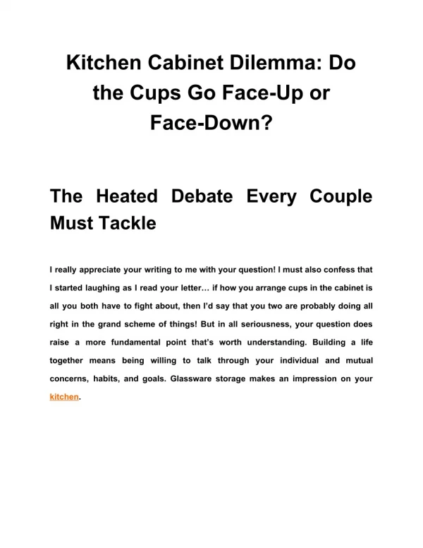 Kitchen Cabinet Dilemma: Do the Cups Go Face-Up or Face-Down?