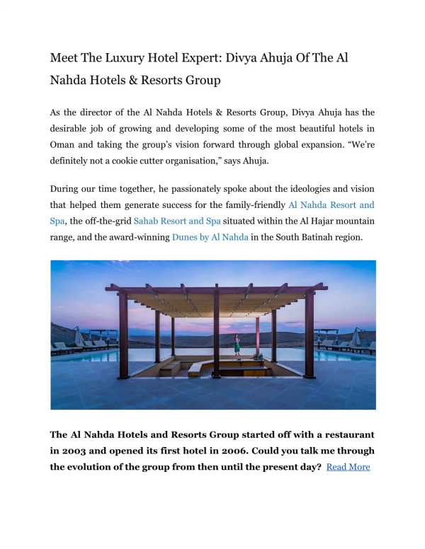 Meet The Luxury Hotel Expert: Divya Ahuja Of The Al Nahda Hotels & Resorts Group