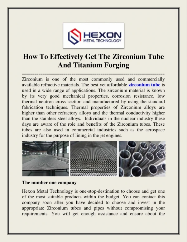 How To Effectively Get The Zirconium Tube And Titanium Forging