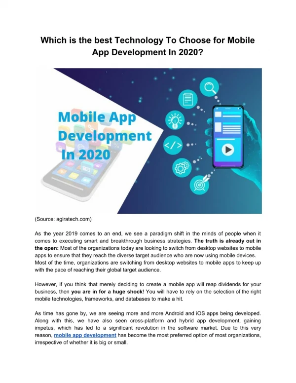 Which Is The Best Technology To Choose For Mobile App Development In 2020?