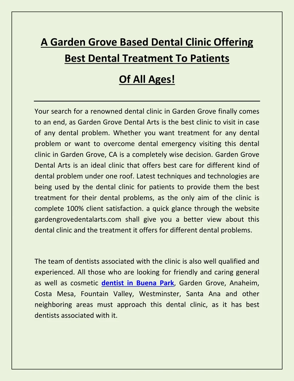 a garden grove based dental clinic offering best