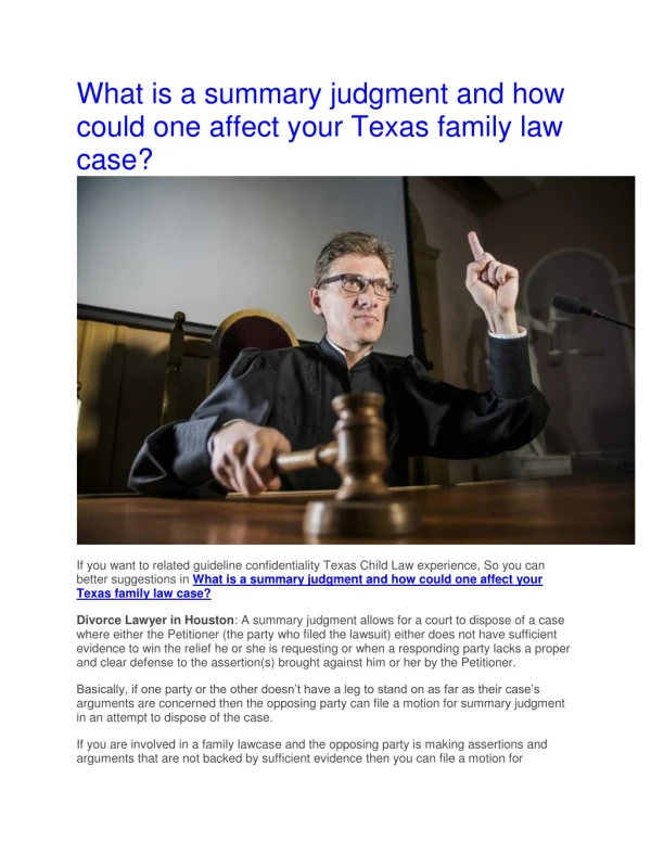 What is a summary judgment and how could one affect your Texas family law case?