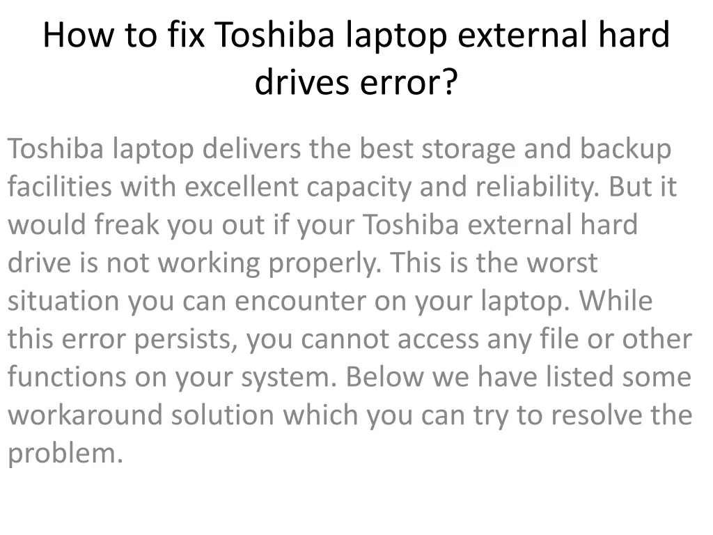 how to fix toshiba laptop external hard drives error
